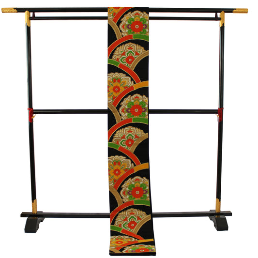 Obi Fukuro-Obi(袋帯) Rokutsugara black Satin Shosoin-Kyo-Monyo Japanese Traditional Clothing Japan