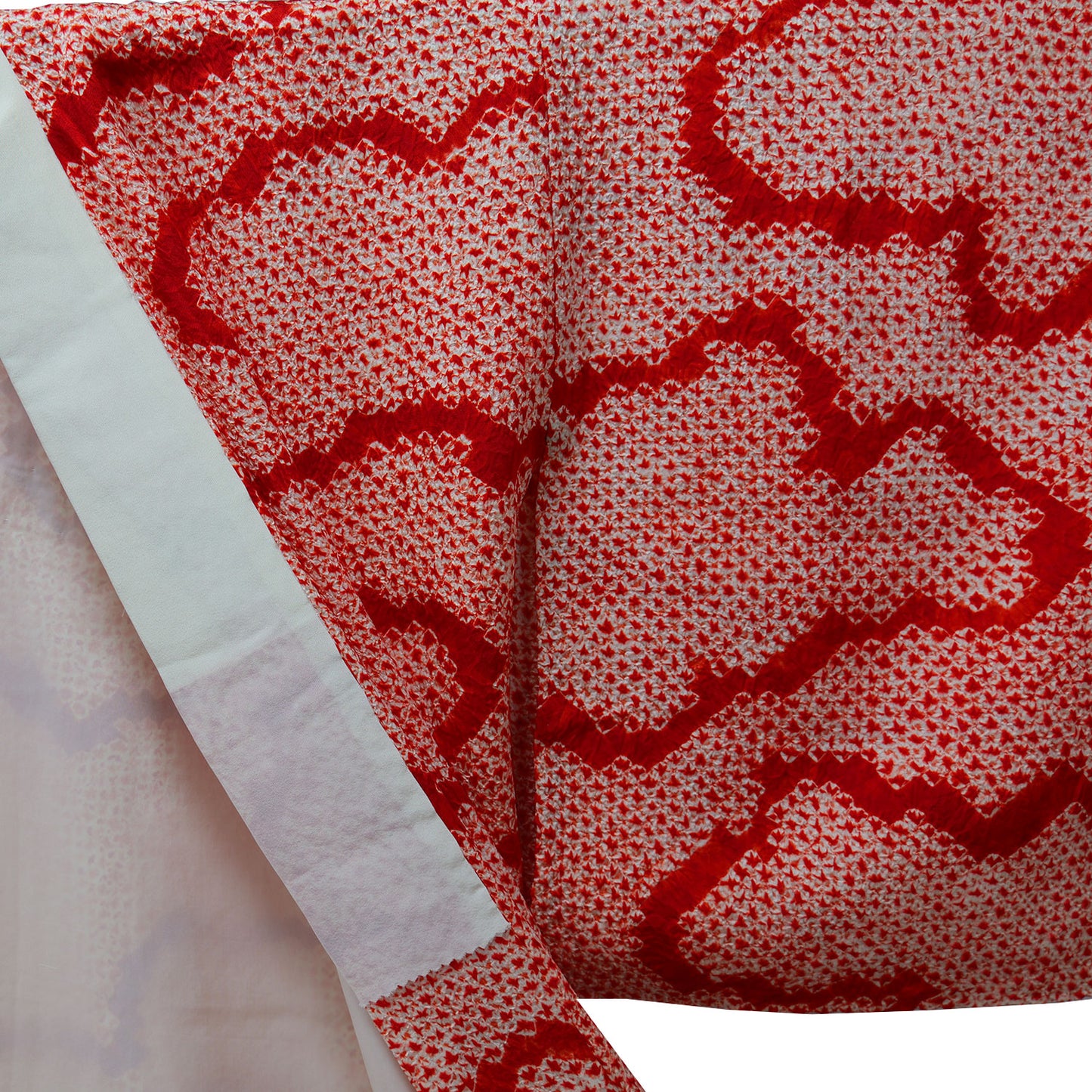 Vermilion-red undershirt with full tie-dye|総絞りの朱赤の襦袢