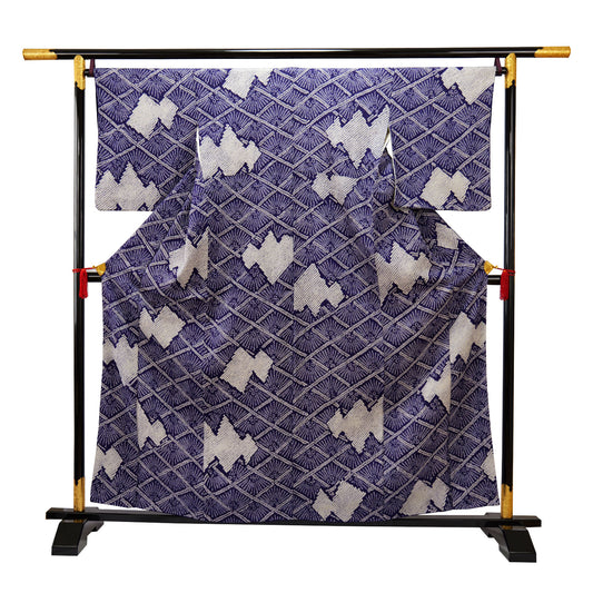 Dark purple kimono with all-over hand-dyed tie-dye pattern|濃い紫の総手絞り着物