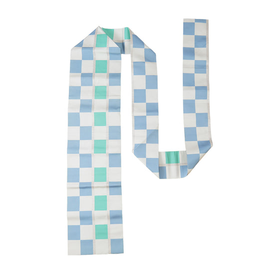 A refreshing Nagoya obi with a pale blue and green checkered pattern|淡い青と緑の市松模様が爽やかな名古屋帯