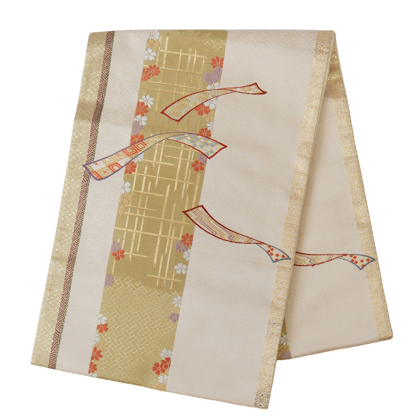 A formal obi belt woven with gold threads and auspicious patterns|金糸を織り込んだ吉祥文様の袋帯