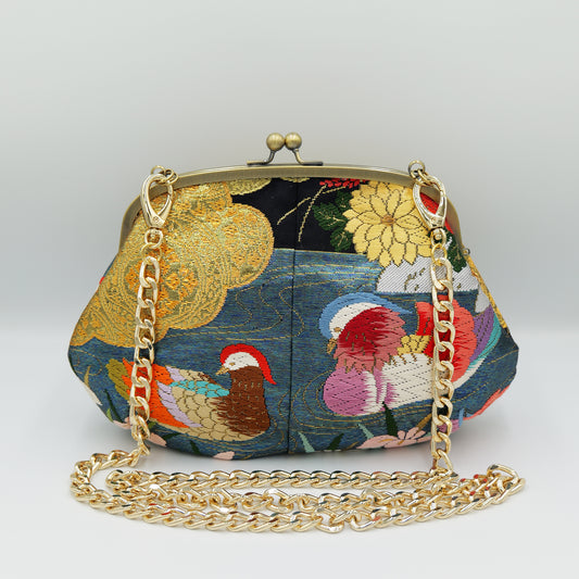 Kimono Shoulder bag with clasp Made by KATUMI|着物がま口ショルダーバッグ Made by KATUMI