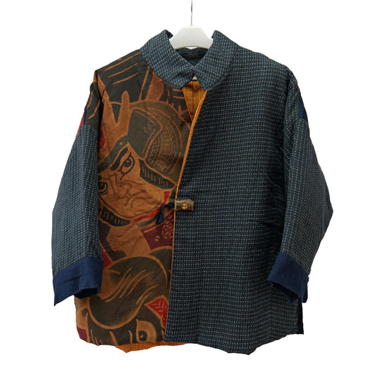 Cotton-filled jacket made of precious old cloth Made by KATUMI|のぼり旗 書生絣 古布の綿入りジャケット Made by KATUMI