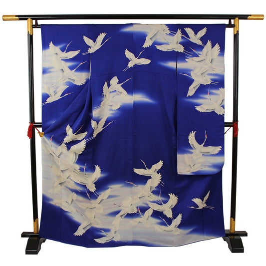 Kimono Blue Clane Furisode(振袖) Japanese Traditional Clothing Japan