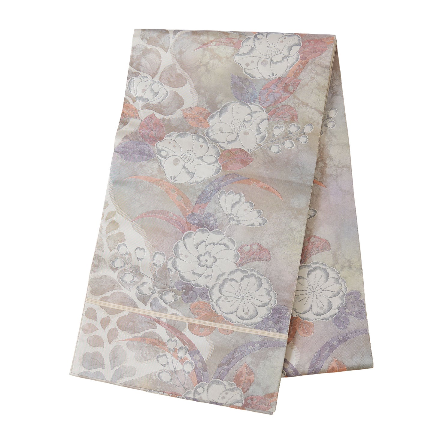 A six-pass obi with a pale-colored floral pattern｜淡い色彩で彩られた花柄の六通柄の袋帯