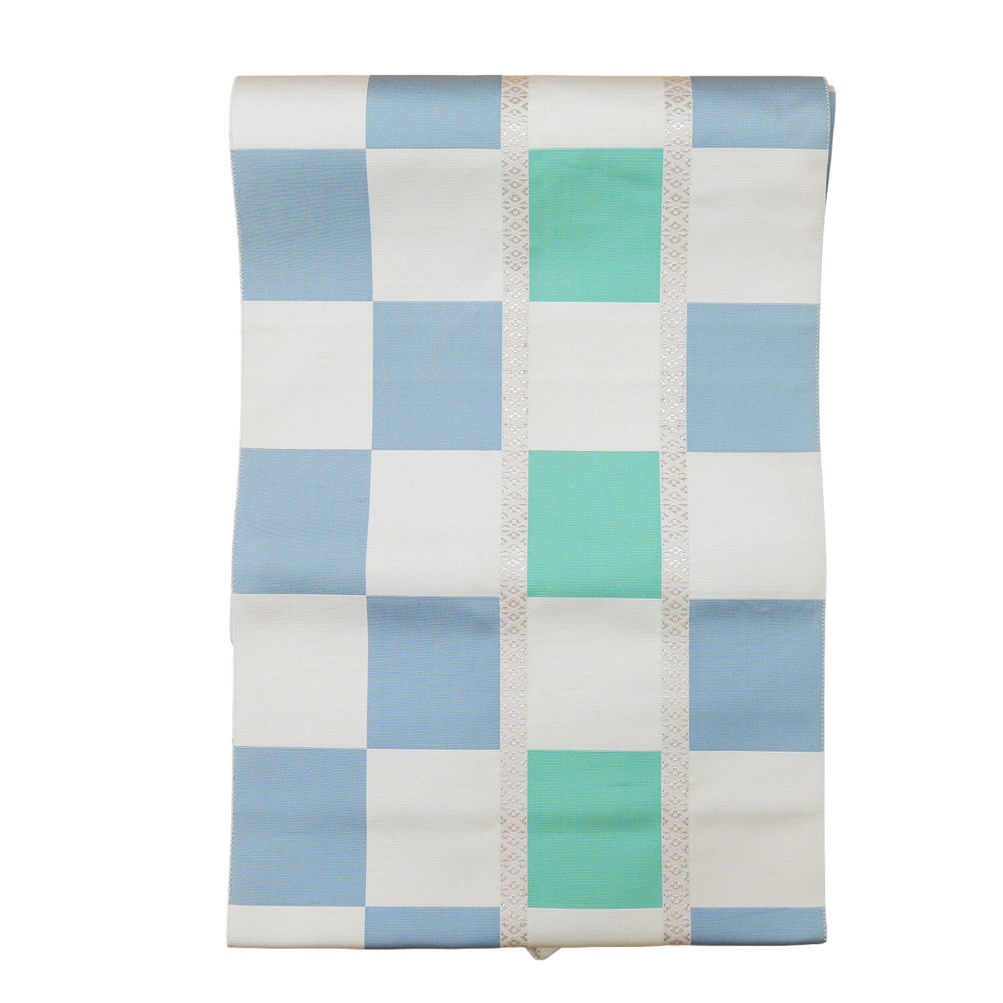 A refreshing Nagoya obi with a pale blue and green checkered pattern｜淡い青と緑の市松模様が爽やかな名古屋帯