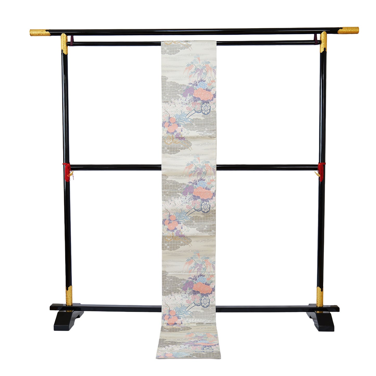 Six-fold obi with an impressive design of floats and flying cranes｜花車と飛鶴が印象的な六通袋帯