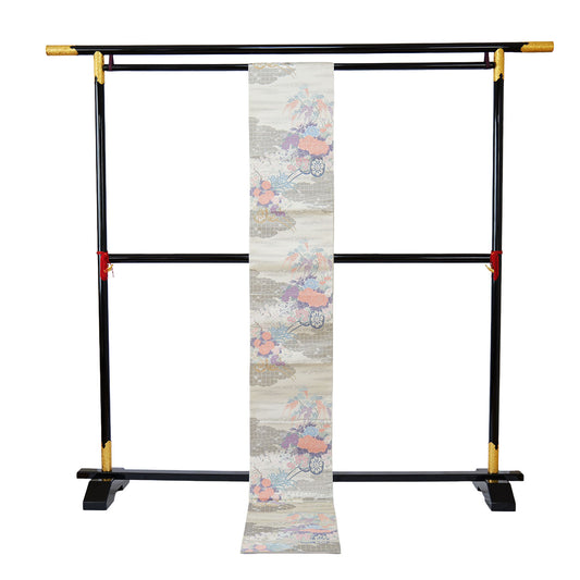 Six-fold obi with an impressive design of floats and flying cranes｜花車と飛鶴が印象的な六通袋帯