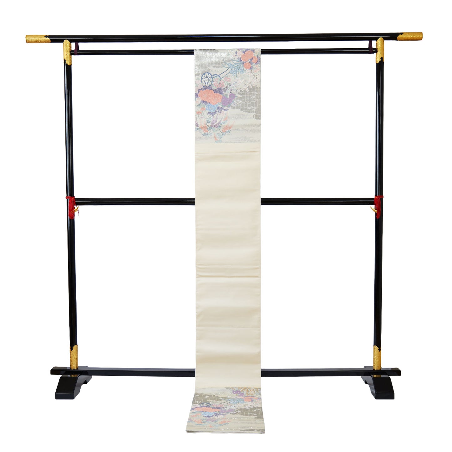 Six-fold obi with an impressive design of floats and flying cranes｜花車と飛鶴が印象的な六通袋帯