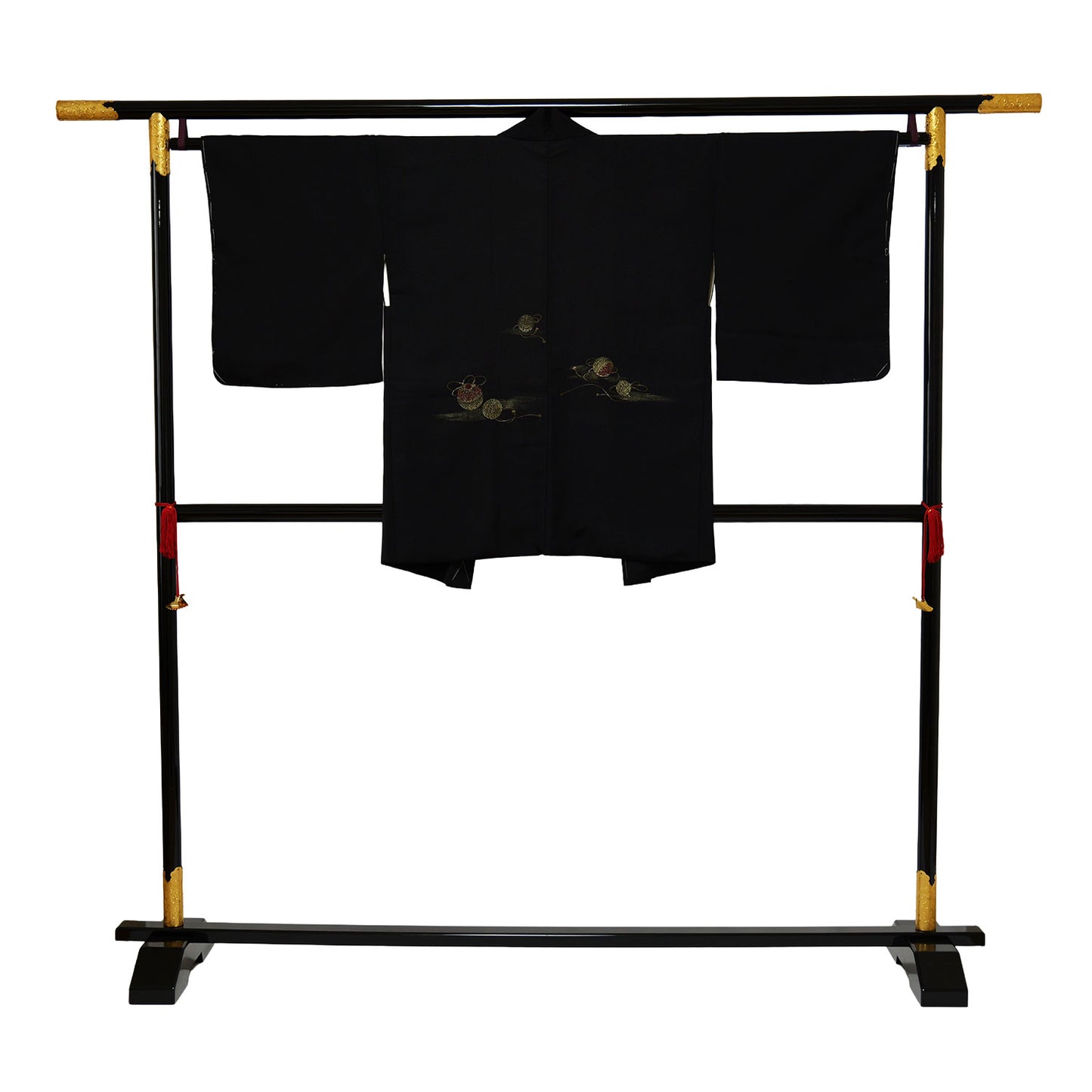 Black haori with a woven temari pattern｜手毬の織込み模様の黒羽織