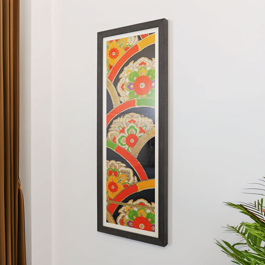 "Kimono Wall" Black satin six-fold obi with a Shosoin mirror pattern｜Kimono Wall 正倉院鏡文様の黒繻子の六通袋帯