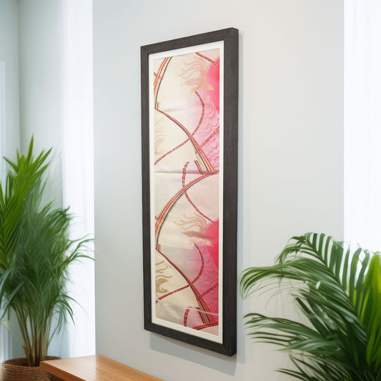 "Kimono Wall" A festive six-panel patterned obi sash in red and white, featuring a design of a phoenix｜Kimono Wall 鳳凰が描かれた赤と白のおめでたい六通柄の袋帯